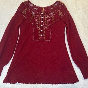 Free People Wool Embroidery Flower Sweater - Large